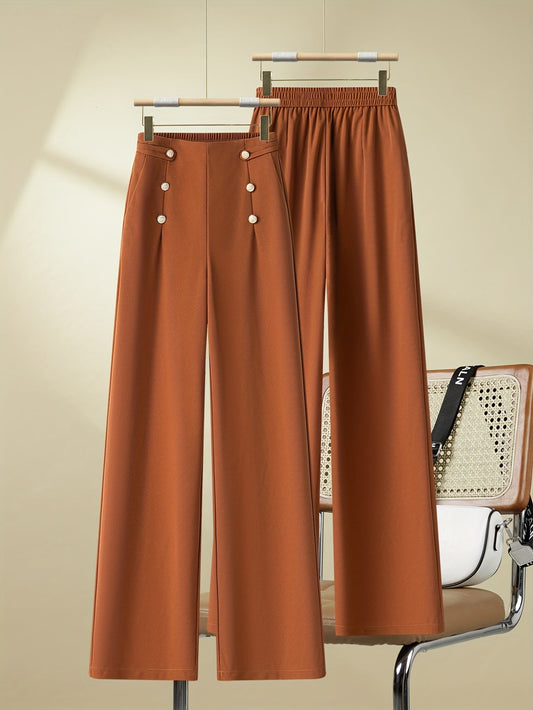 Women's Elegant Wide-Leg Pants with Button Details – Casual & Office