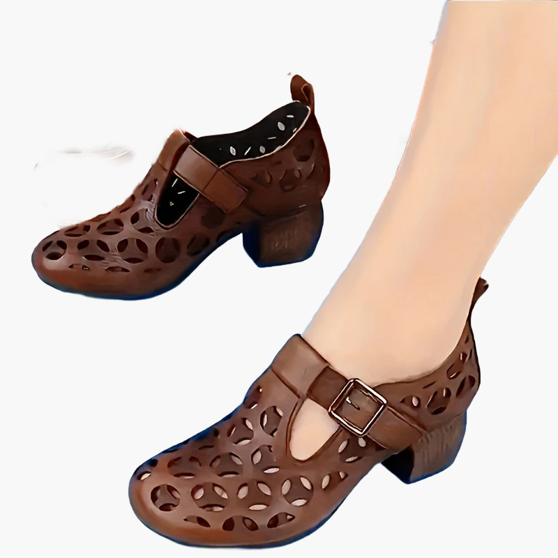 Women's Mary Jane Block Heel Shoes – Fashionable with Cut-Out Design, Everyday & Casual