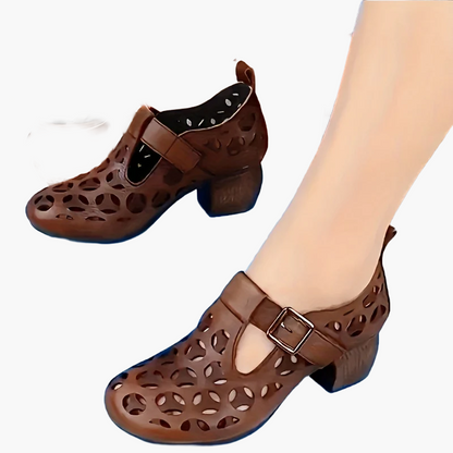 Women's Mary Jane Block Heel Shoes – Fashionable with Cut-Out Design, Everyday & Casual