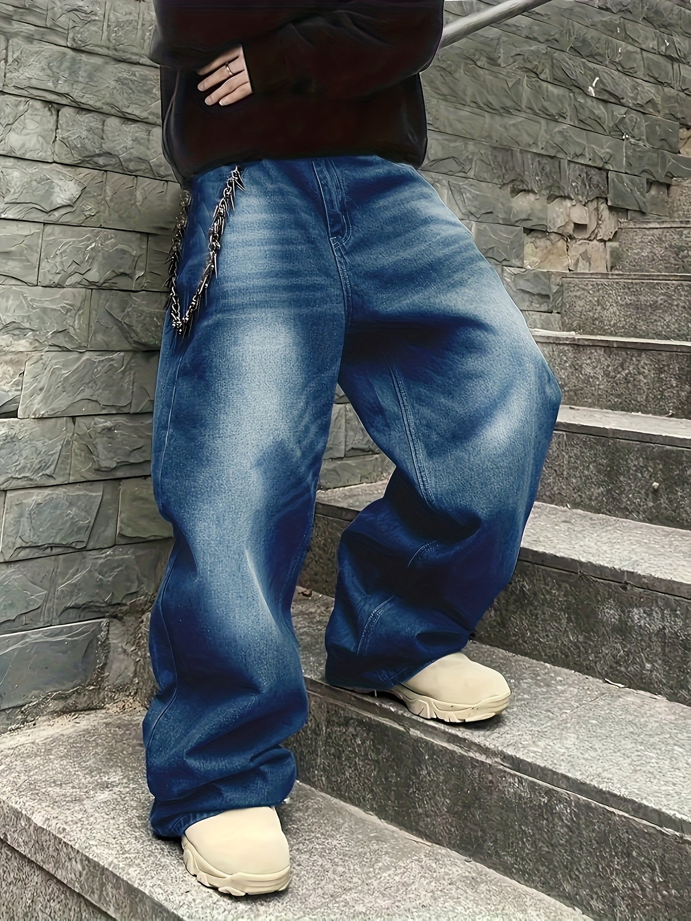 Wide Baggy Jeans Trousers Dark Blue Unisex
