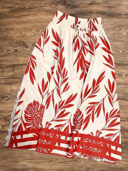 Women's Summer Set with Crop Top and Maxi Skirt – Tropical Print, Vacation, Casual