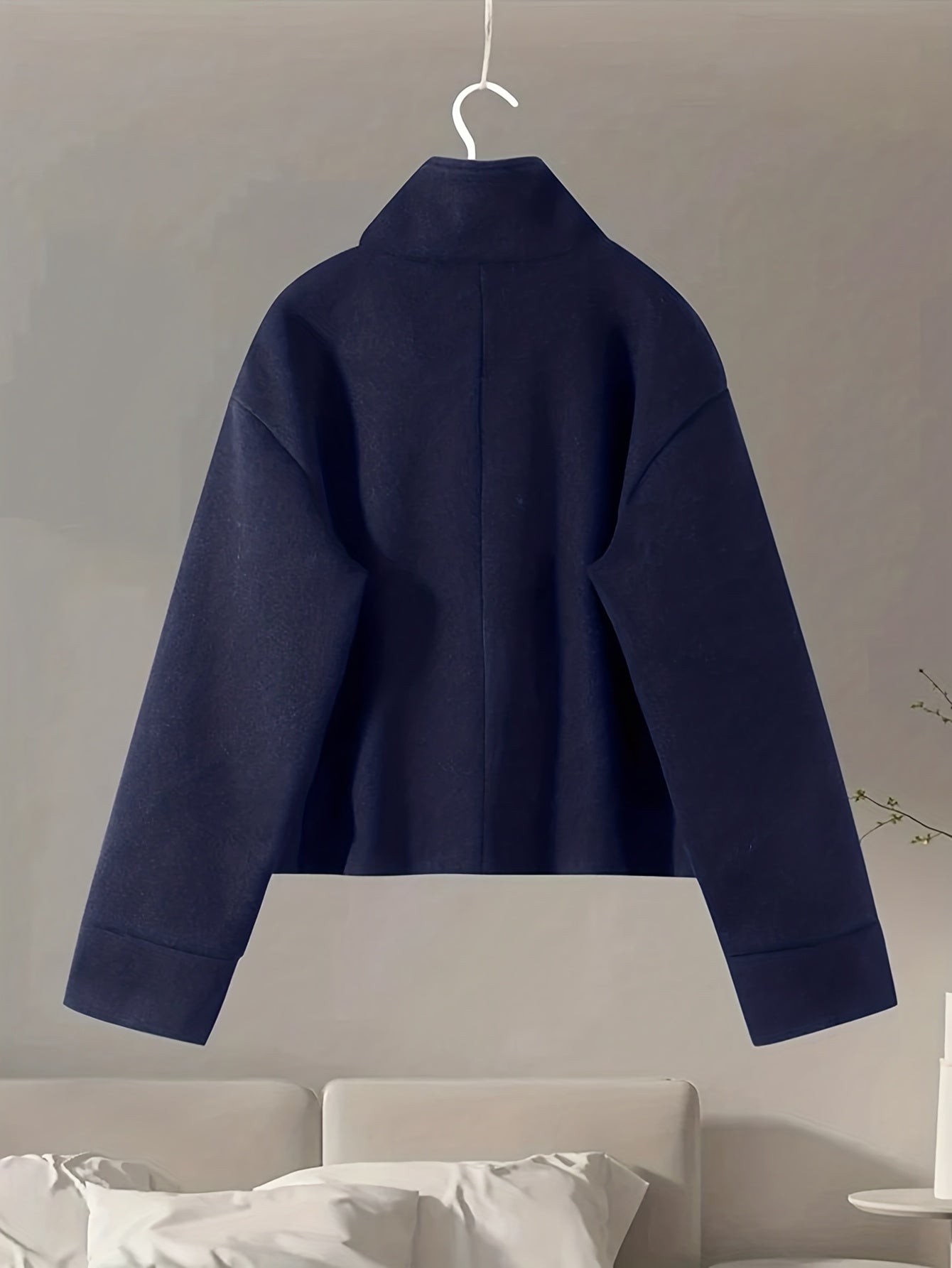 Women's short jacket with stand-up collar, button placket, relaxed fit