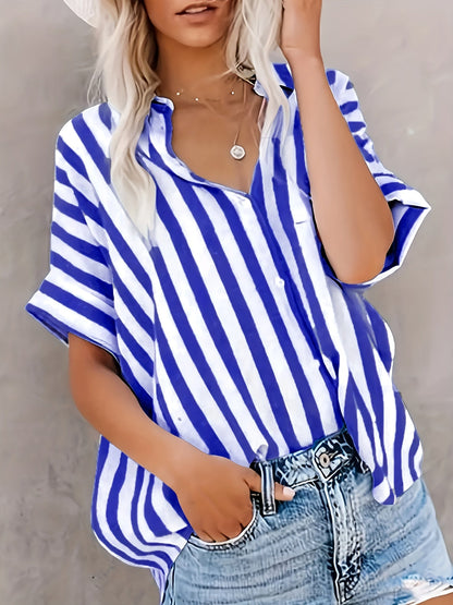 Women's summer blouse in striped look – Casual shirt for everyday and vacation