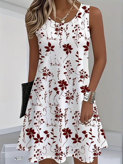 Women's summer casual dress with floral pattern, sleeveless, A-line, elegant for everyday wear and going out