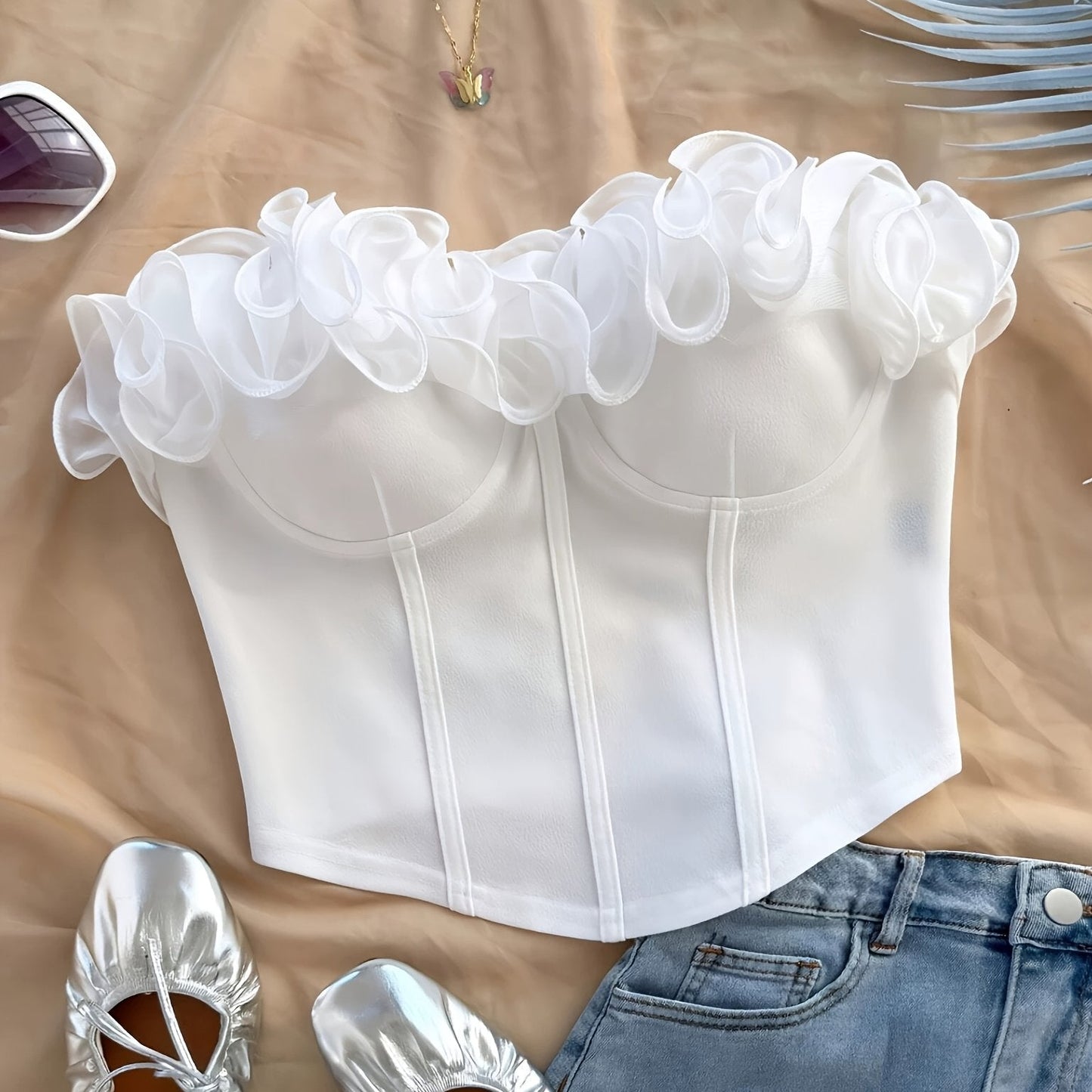 Women's Corset Top Elegant with Ruffles – Stylish Bustier for Spring and Summer