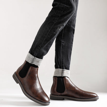 Men's brown Chelsea boots, slip-on with elastic panels