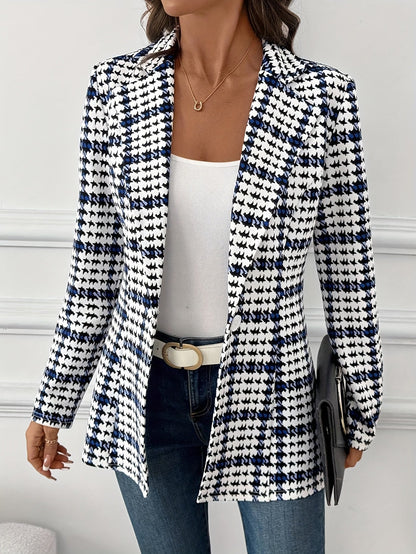 Women's Elegant Business Blazer in Checkered Style for Office and Everyday Wear