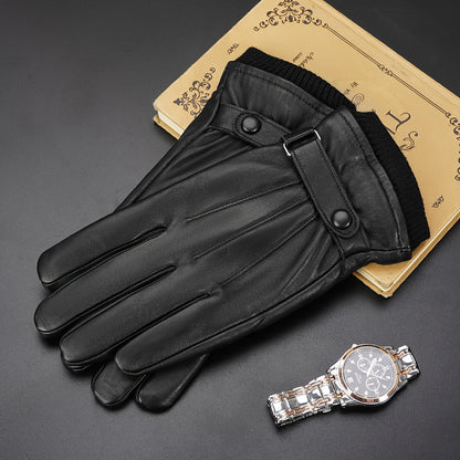 Black gloves with knitted cuffs and buckle fastening