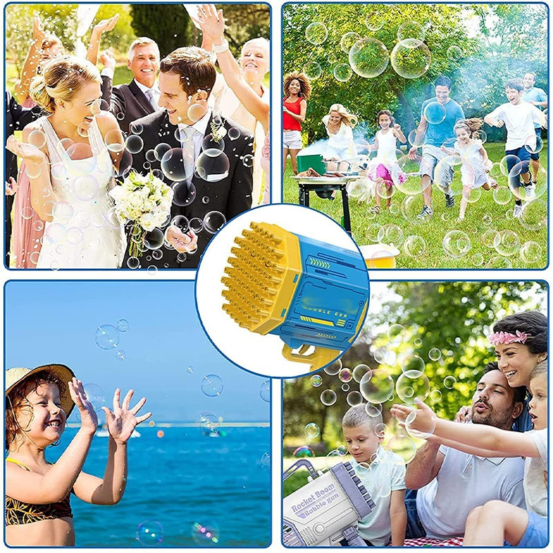 Kids Bazooka Bubble Gun – Electric Soap Bubble Pistol with 69 Nozzles, Rechargeable, for Boys and Girls, Outdoor Toy