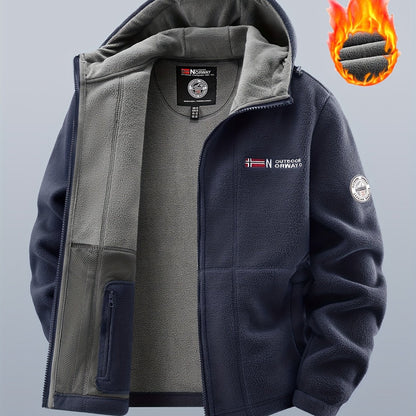 Thermo Fleecejacke mit Kapuze für Herren, durchgehender Reißverschluss