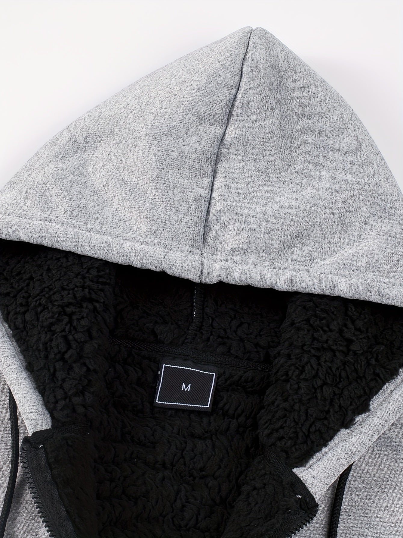 Grauer Herren Kapuzenpullover mit Reißverschluss und Teddyfutter