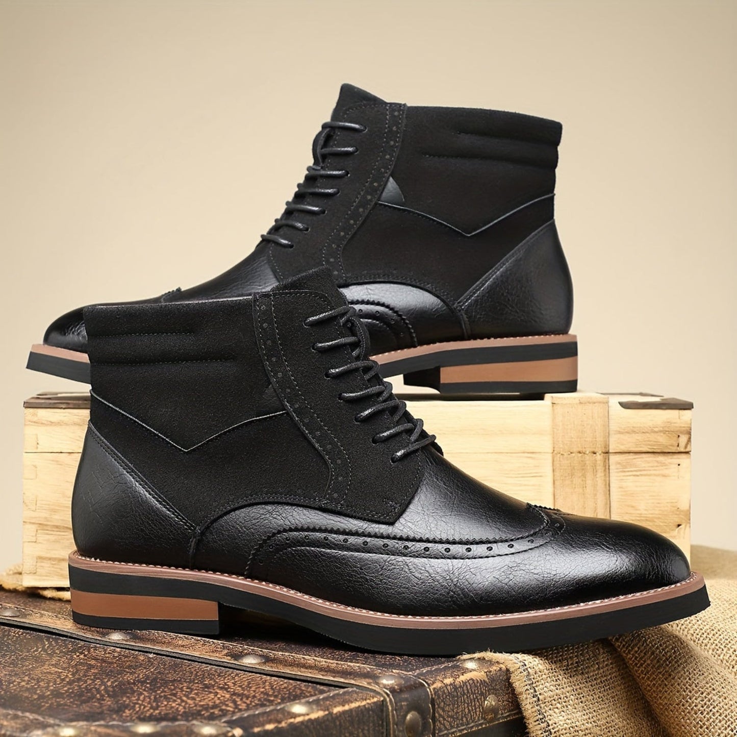 Men's ankle boots, brogues, lace-up boots, two-tone, business and casual