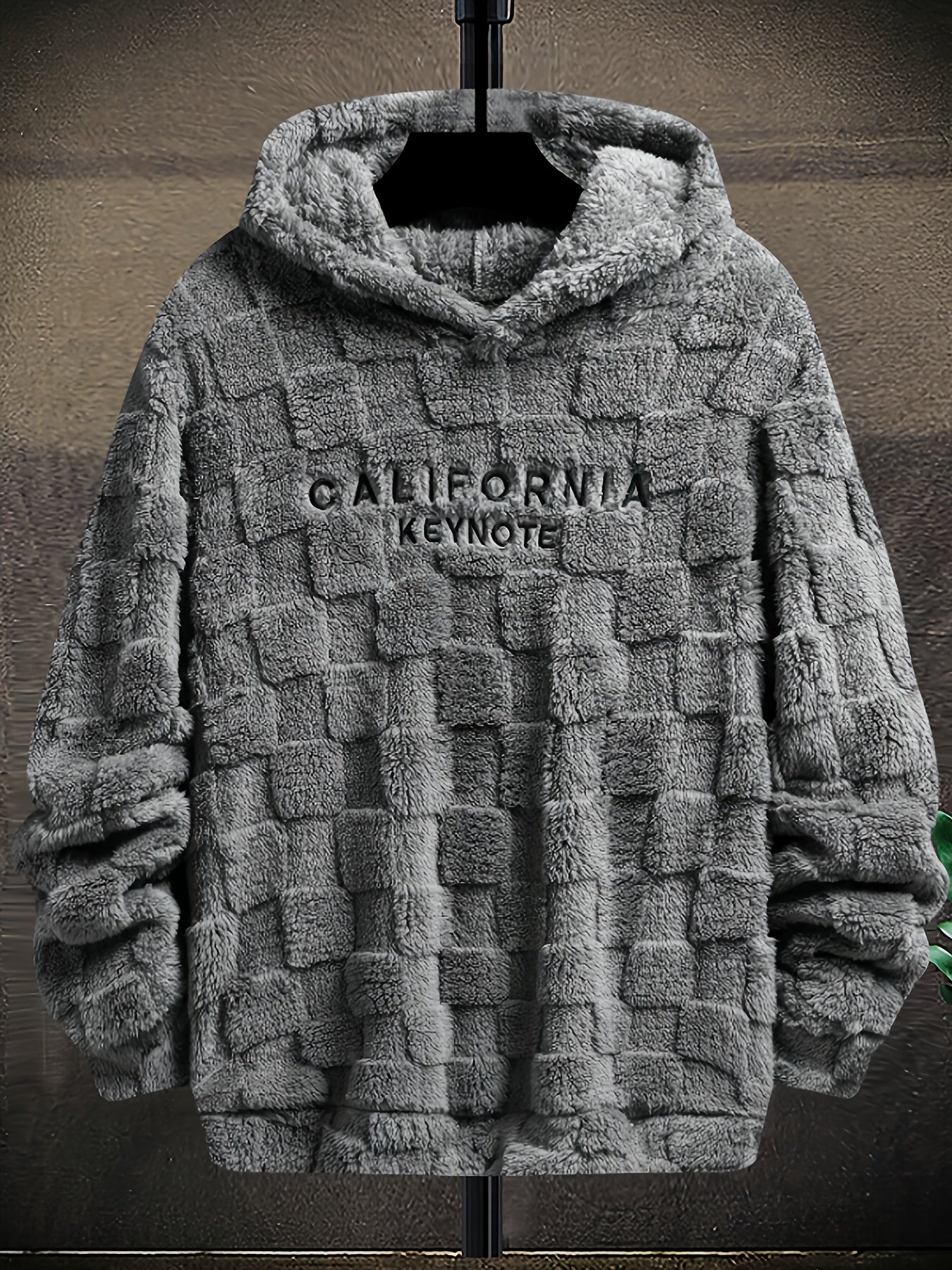 Unisex Flauschiger Hoodie mit Schachbrettmuster und Stickerei