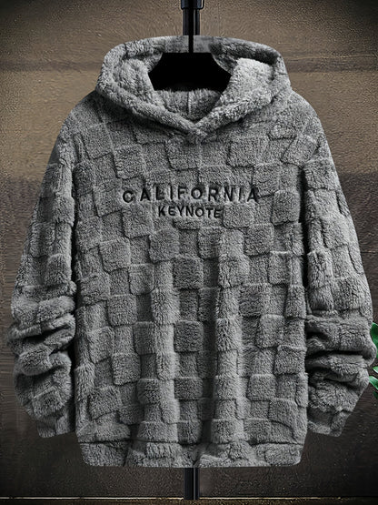 Unisex Flauschiger Hoodie mit Schachbrettmuster und Stickerei