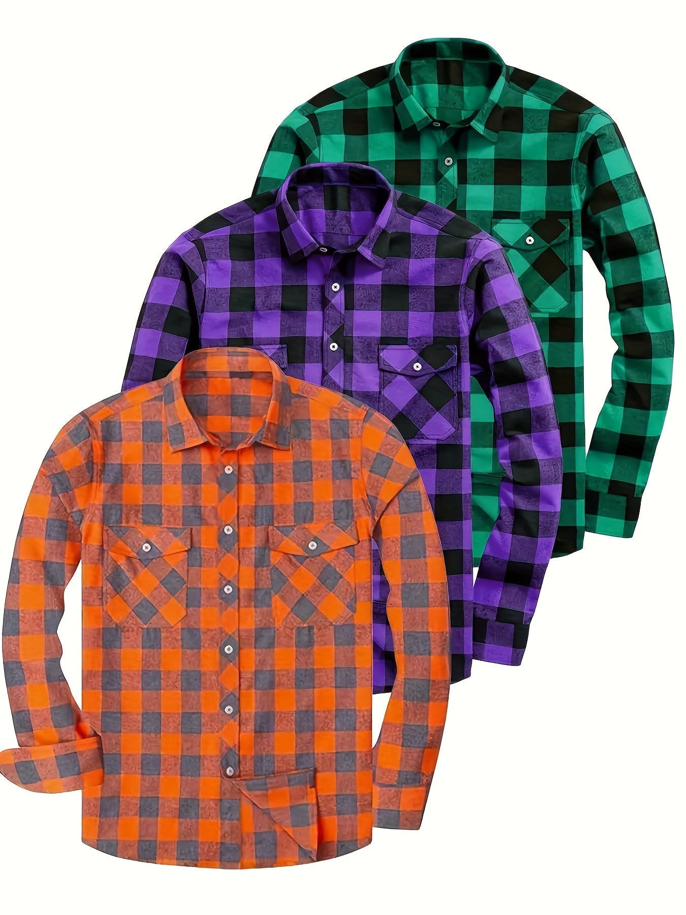Men’s plaid long-sleeve casual shirt with chest pockets