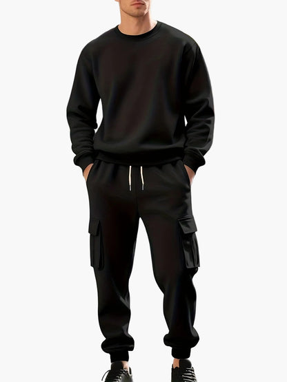 Herren Freizeit-Sportanzug Set mit Sweatshirt und Cargo-Jogginghose – Urbaner Zweiteiler für Alltag und Sport