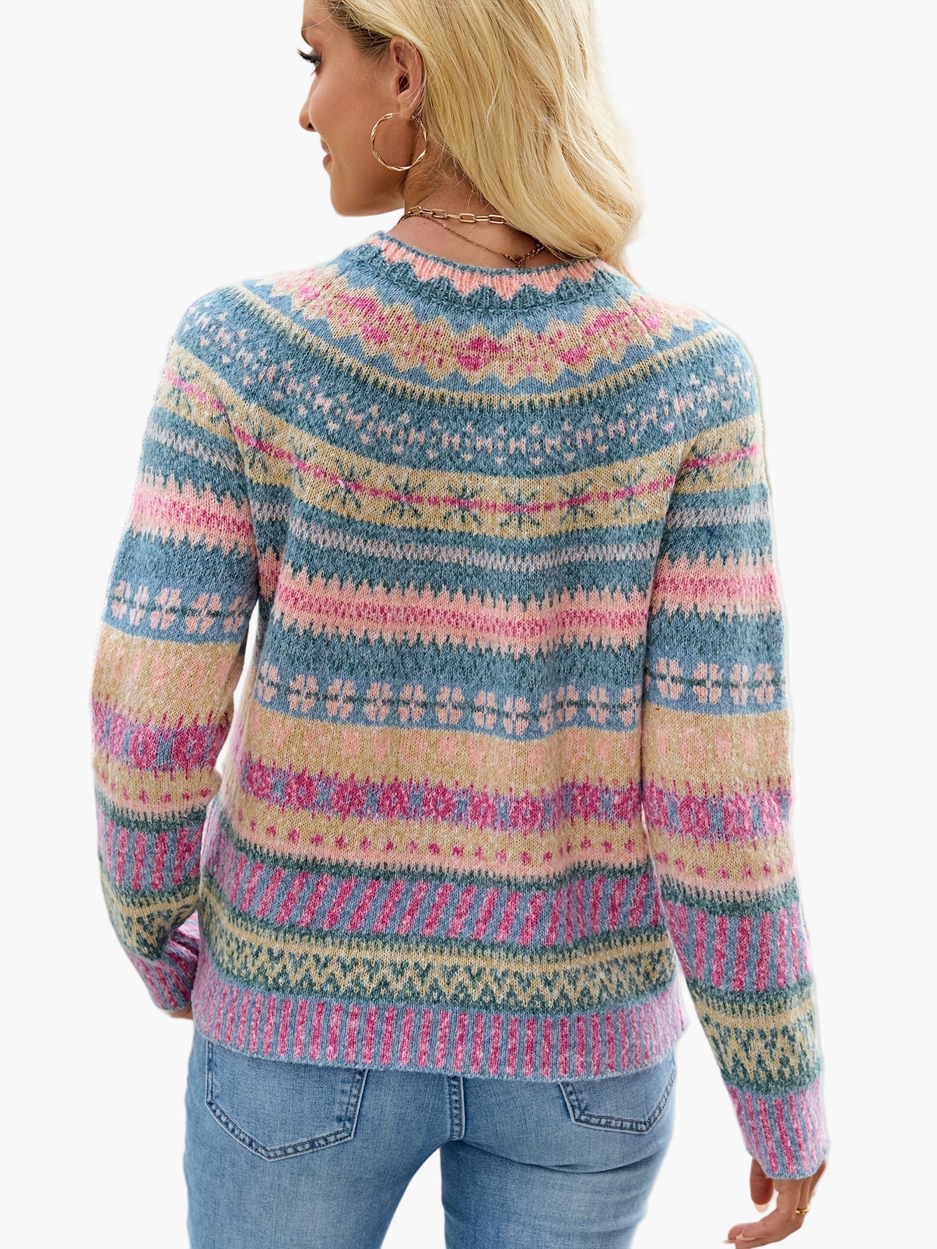 Damen Strickpullover im Norwegerstil – Eleganter Winterpullover mit Muster für Alltag und Freizeit