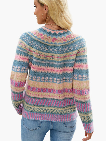 Damen Strickpullover im Norwegerstil – Eleganter Winterpullover mit Muster für Alltag und Freizeit