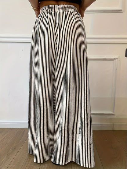 Damen Weite Streifenhose im eleganten Street-Style für Frühling und Sommer