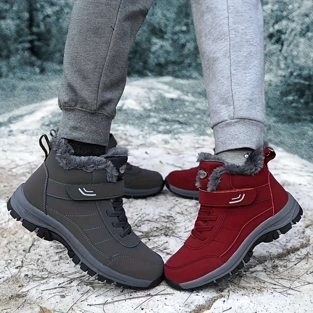 Winterstiefel gefüttert mit Klettverschluss und Schnürung, rutschfeste Sohle