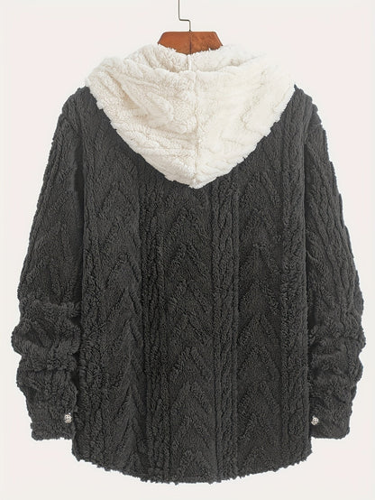 Men's teddy fleece jacket with hood and chest pocket