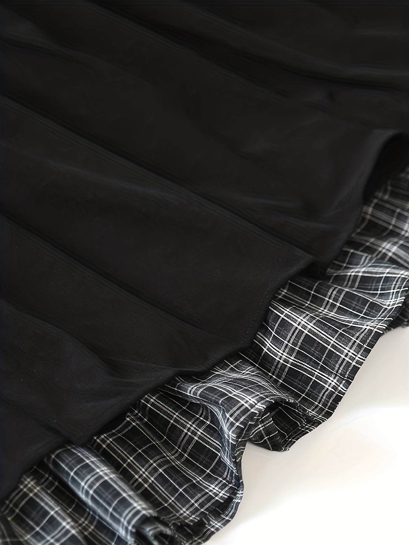 Women's floor-length tiered skirt with a checked underskirt and drawstring