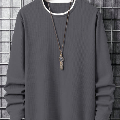 Herren Langarmshirt Waffelstrick Rundhals Weiß