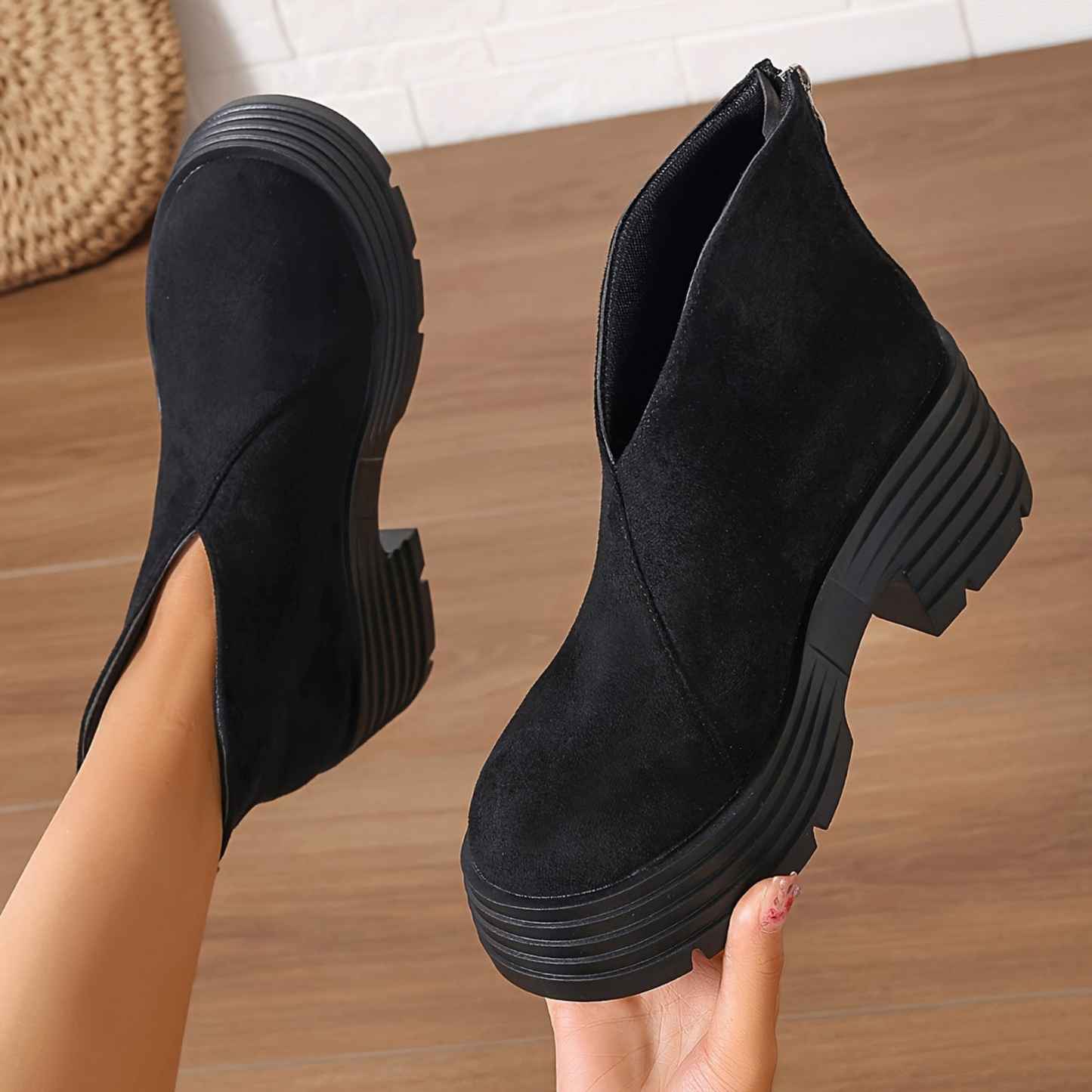 Damen Plateaustiefeletten mit Blockabsatz Schwarz
