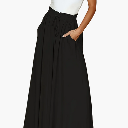 Women's maxi skirt with wide leg and paperbag waist – Elegant casual style for spring and summer