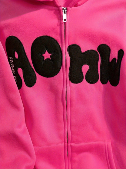 Women's zip-up hoodie – Pink, appliqués