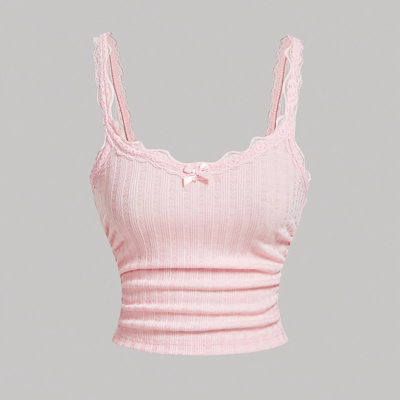 Women's Coquette-Style Camisole Top with Lace and Bow – Feminine Vintage Layering for Casual Wear