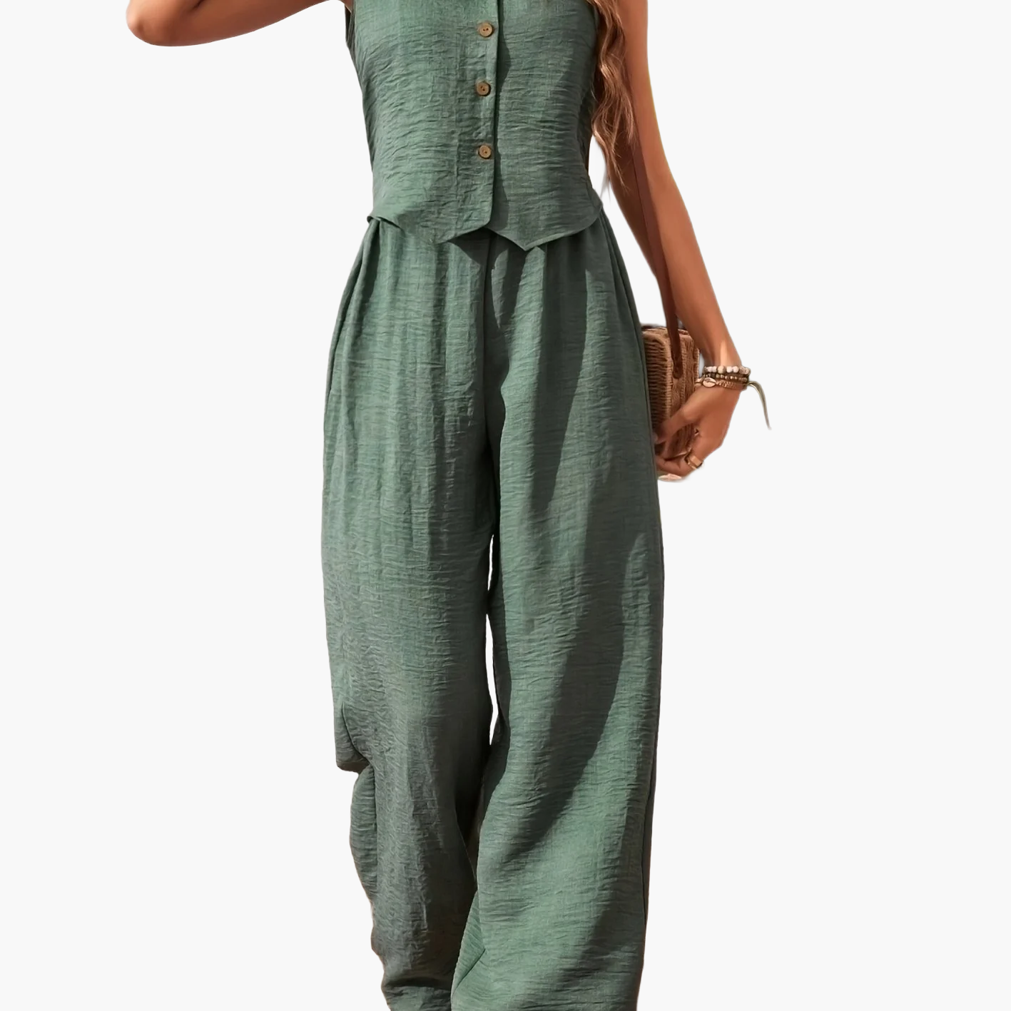 Women's Two-Piece Set – Elegant Sleeveless Vest and Pants Outfit for Leisure and Summer