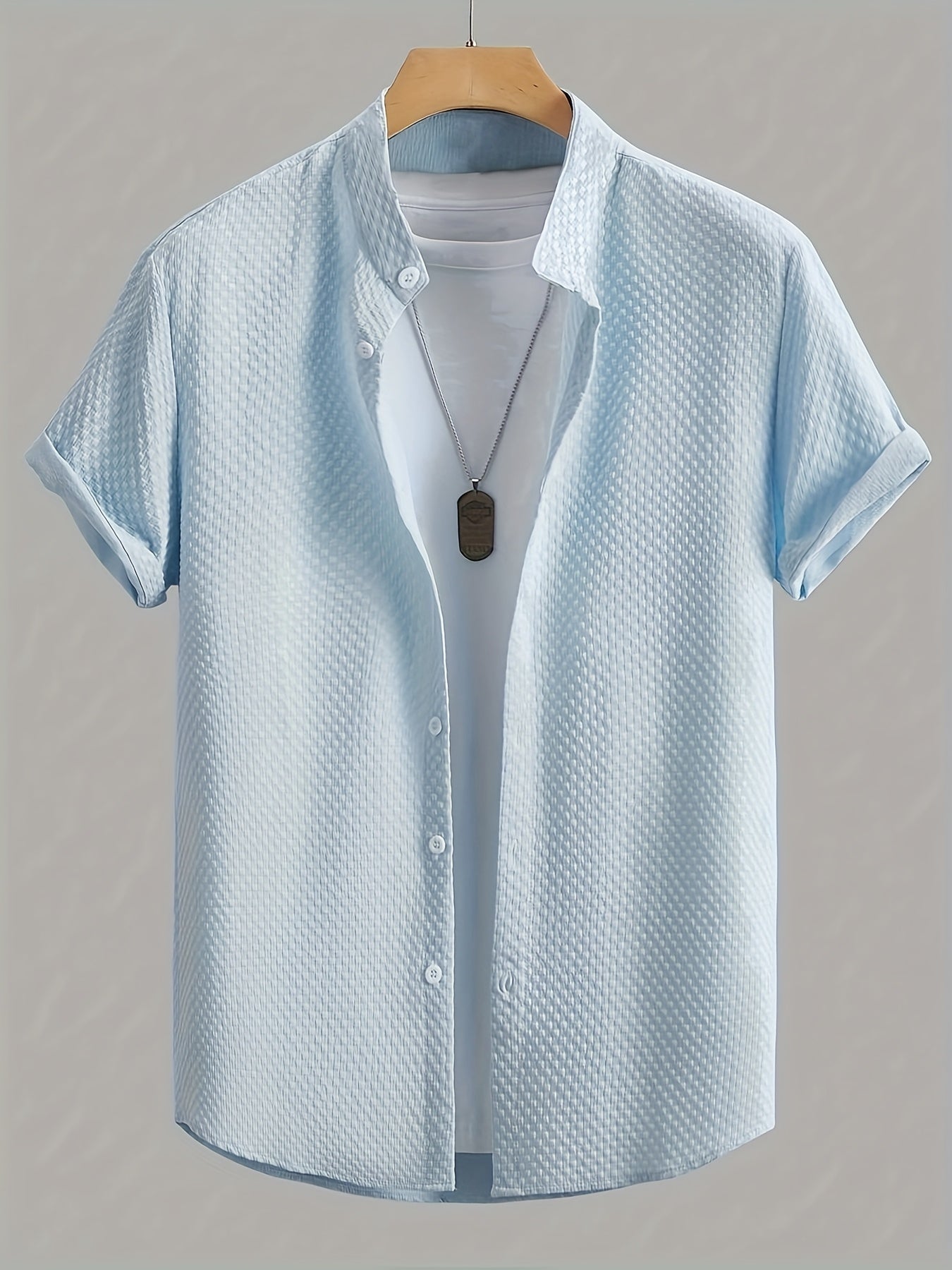Men's casual shirt with short sleeves and stand-up collar – modern summer shirt for everyday and leisure use