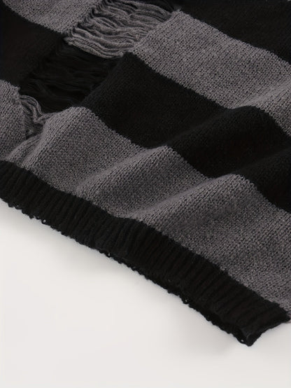 Gestreiftes Crop Top Hoodie mit Kapuze und weiten Ärmeln