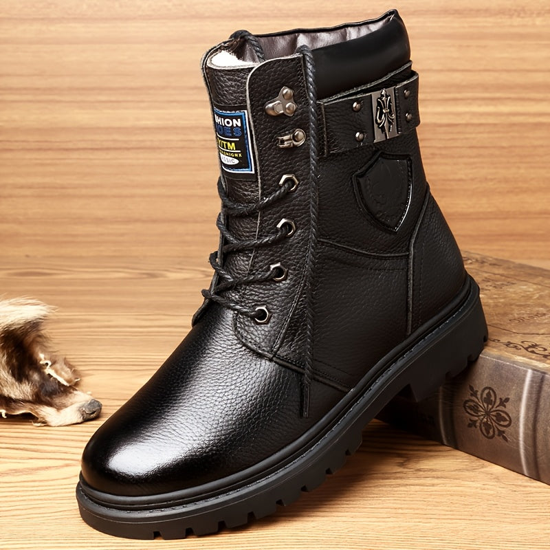 Men's winter boots, lace-up boots with a lug sole, black or brown, warm-lined