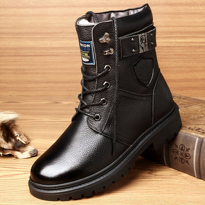 Men's winter boots, lace-up boots with a lug sole, black or brown, warm-lined
