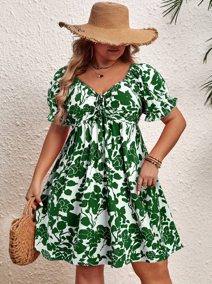 Women's Summer Dress Elegant with Floral Pattern and Puff Sleeves, Fit & Flare, Perfect for Vacation and Leisure
