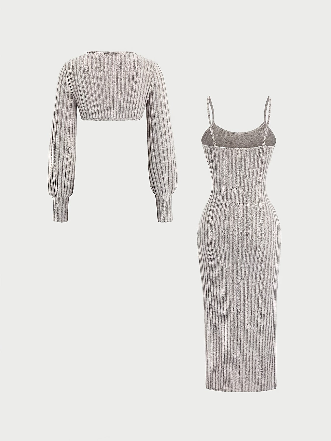 Women's ribbed spaghetti-strap dress and bolero knit set with side slit