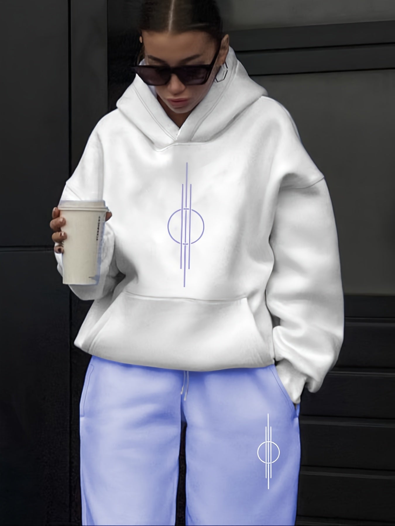 Unisex Hoodie Set Weiß mit Motiv & Jogginghose in passender Farbe