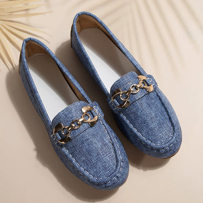 Women's Slip-On Moccasins with Chain Decoration – Fashionable Loafers for Everyday and Leisure Wear