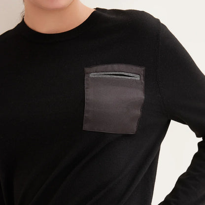 Women's Casual Crew-Neck Long-Sleeve Top with Chest Pocket