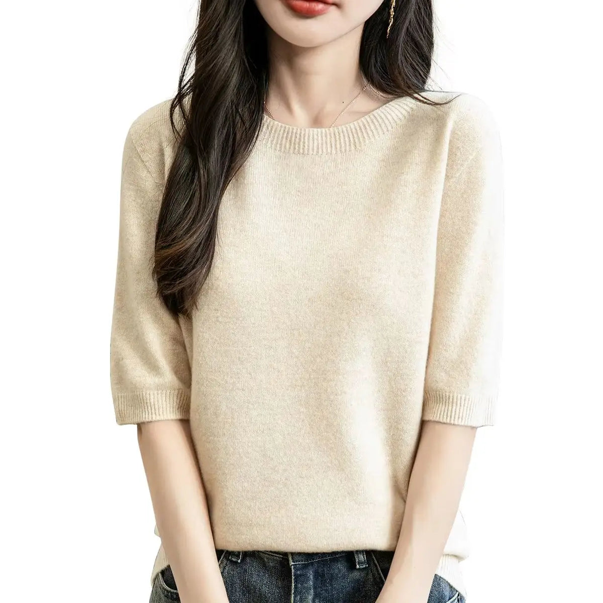 Women's short-sleeve sweater with crew neck - Soft top for women