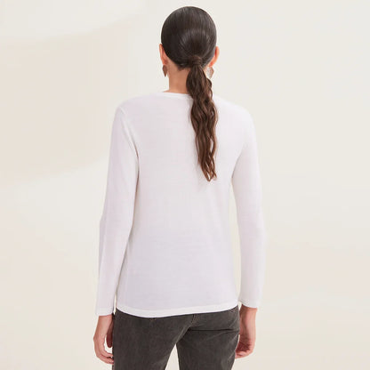 Women's Casual Crew-Neck Long-Sleeve Top with Chest Pocket