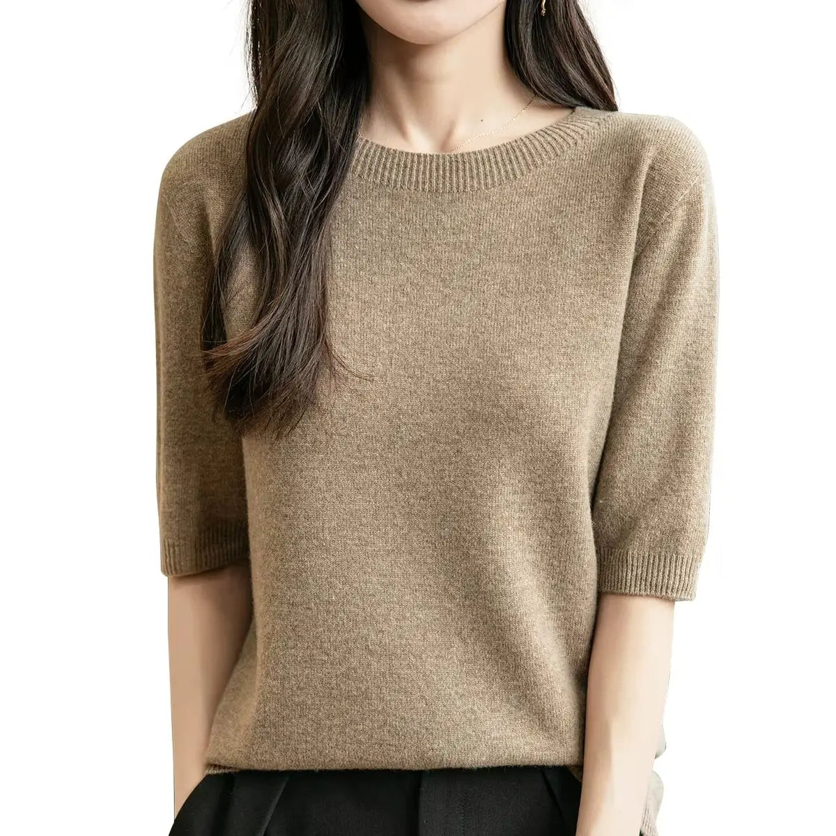 Women's short-sleeve sweater with crew neck - Soft top for women