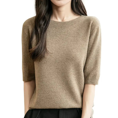Women's short-sleeve sweater with crew neck - Soft top for women