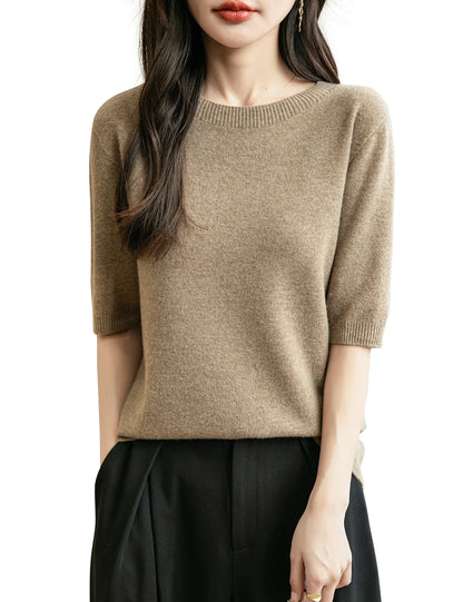 Women's short-sleeve sweater with crew neck - Soft top for women