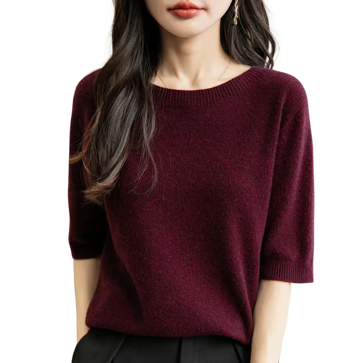 Women's short-sleeve sweater with crew neck - Soft top for women