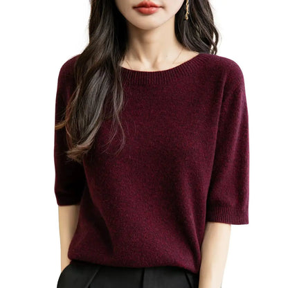 Women's short-sleeve sweater with crew neck - Soft top for women