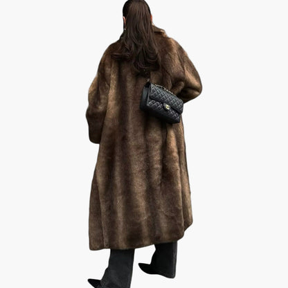 Damen Oversize Kunstpelz Mantel – Langer Wintermantel mit Reverskragen, modisch & warm für Alltag und besondere Anlässe