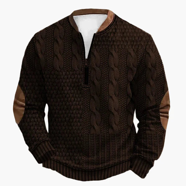 Men's knitted look sweatshirt with stand-up collar and zipper – stylish casual pullover for everyday and outdoor use